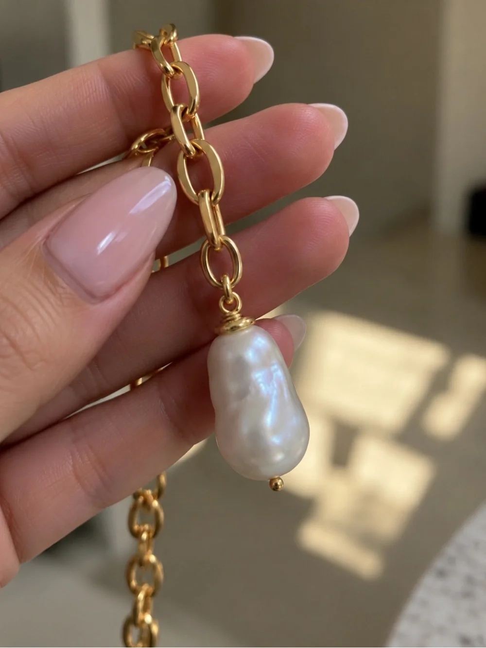 18K Gold Baroque Freshwater Pearl Y Drop Lariat Chain Necklace 20in Genuine PRL